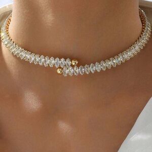 Gold Plated Stainless Steel Cubic Zirconia Choker Necklace